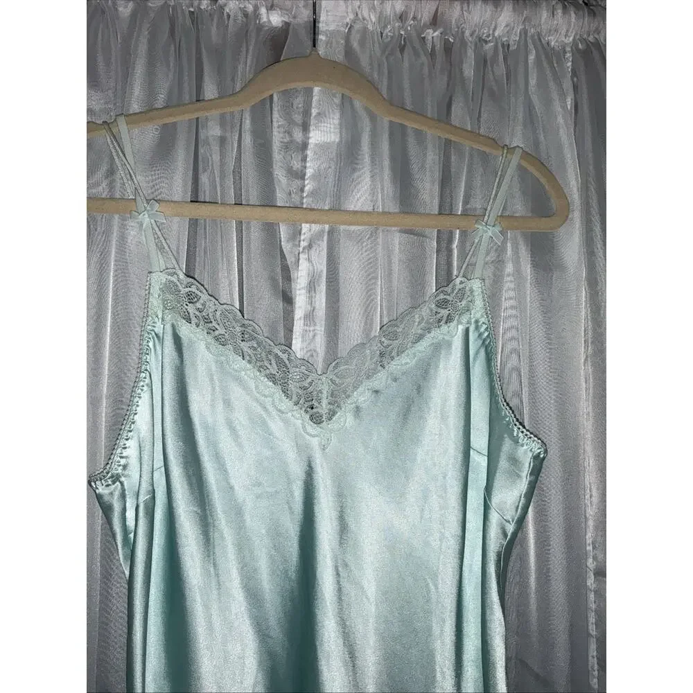 Victoria Secret Soft Aqua Satin Chemise Y2K Delicate Dreamy Charm Sz Large